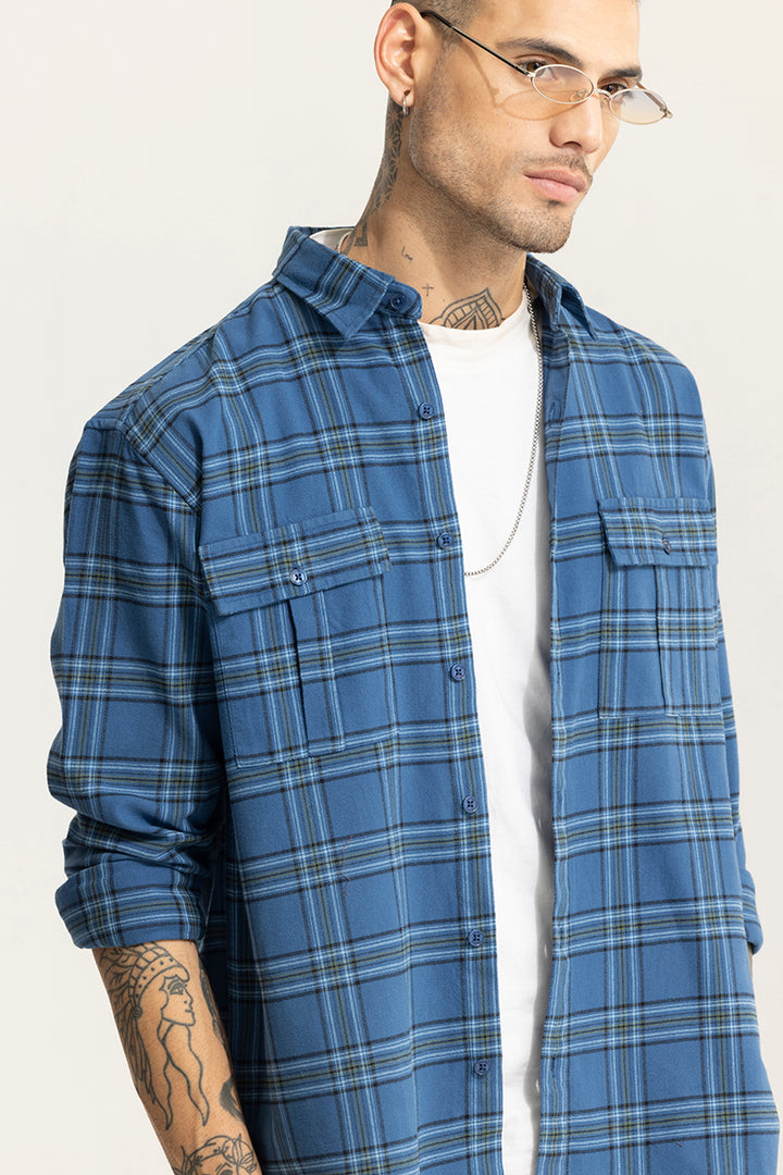 Oculus Check Azure Blue Oversized Shirt