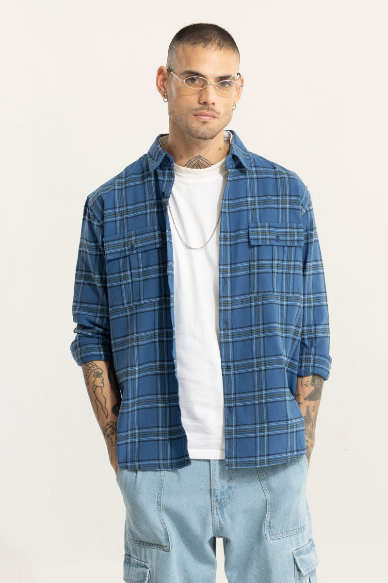 Oculus Check Azure Blue Oversized Shirt