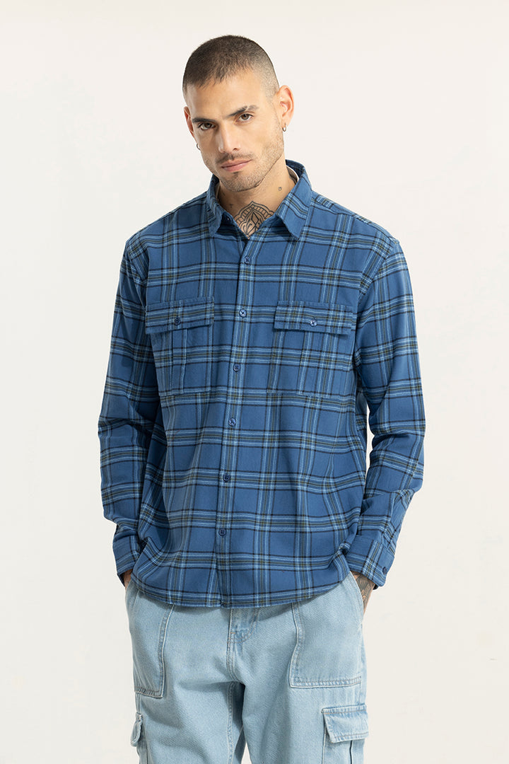 Oculus Check Azure Blue Oversized Shirt