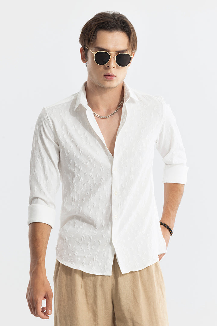 Buy Men's Embossed Self Structure White Shirt Online | SNITCH