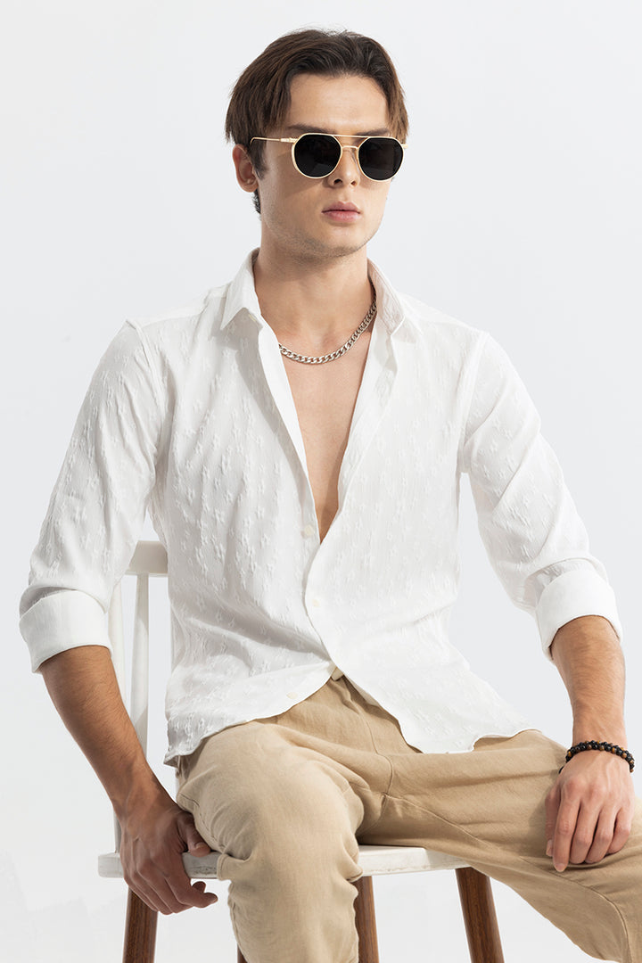 Buy Men's Embossed Self Structure White Shirt Online | SNITCH