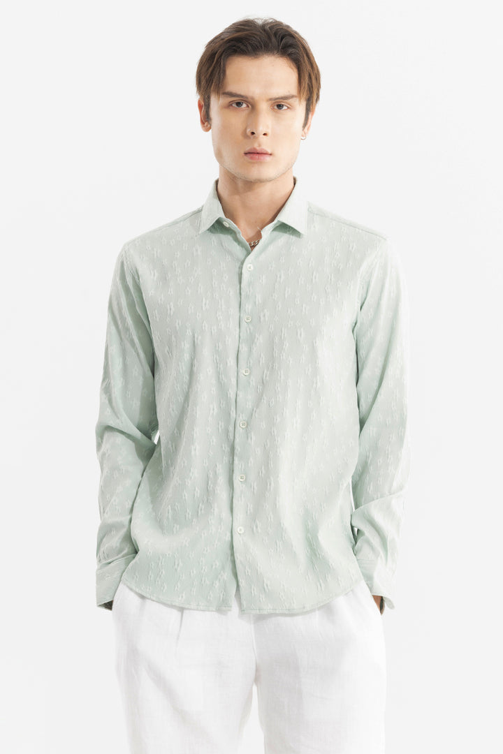 Embossed Self Structure Light Green Shirt