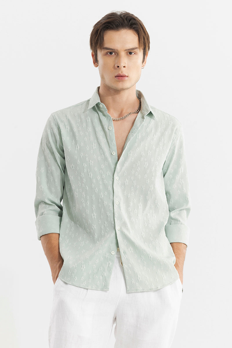 Embossed Self Structure Light Green Shirt