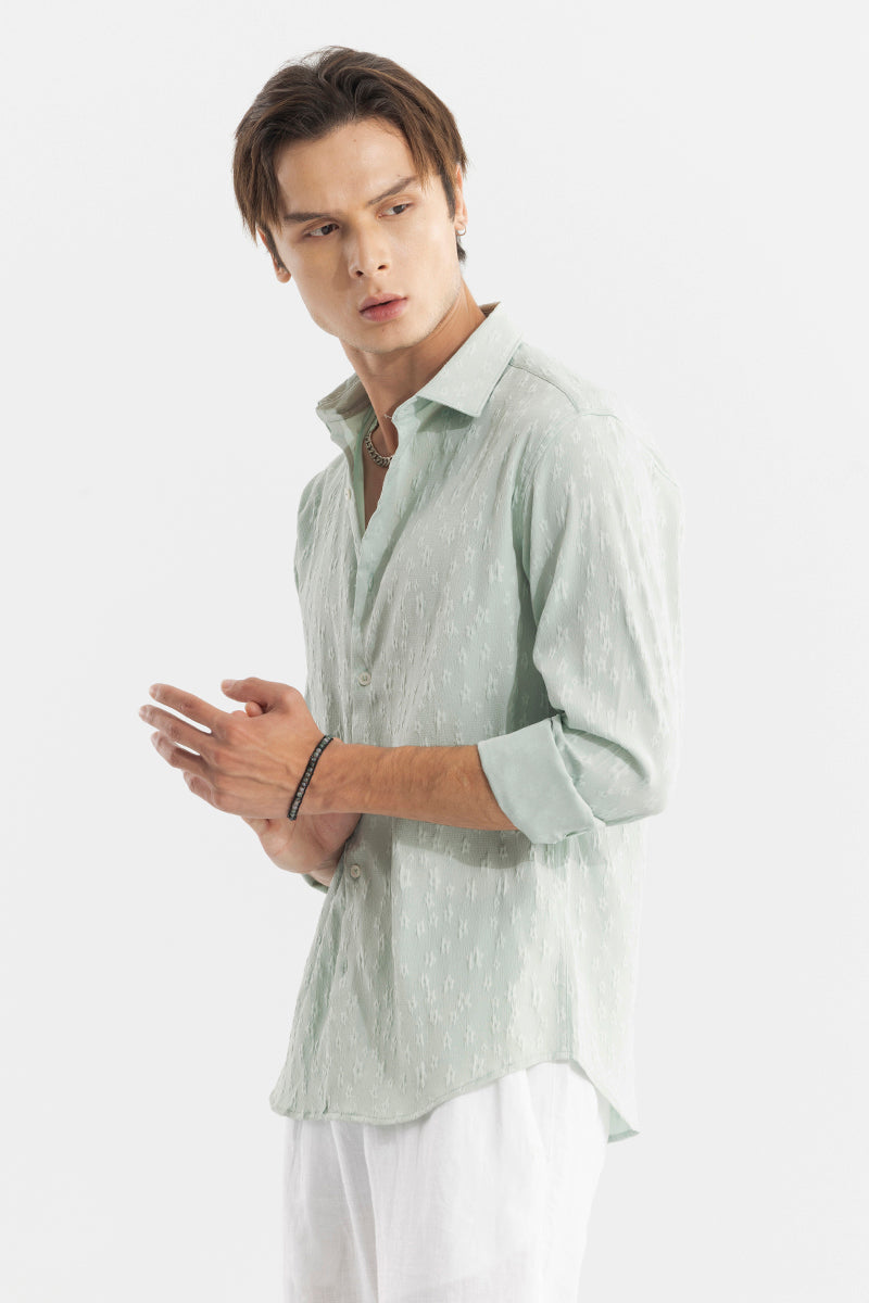 Embossed Self Structure Light Green Shirt