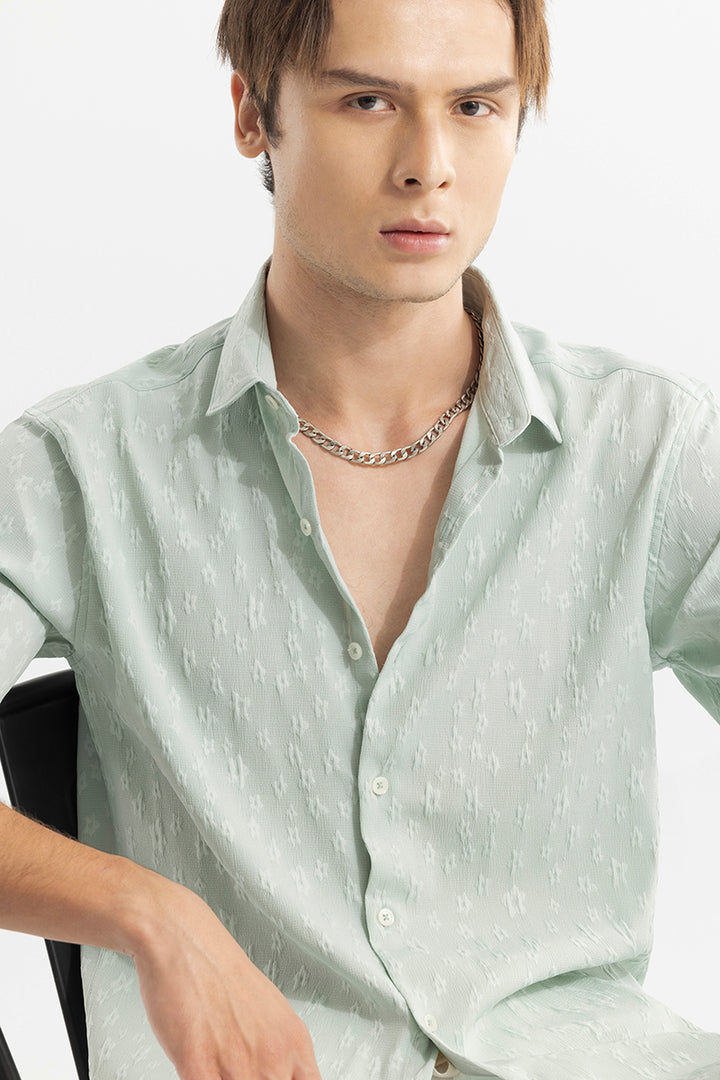 Embossed Self Structure Light Green Shirt