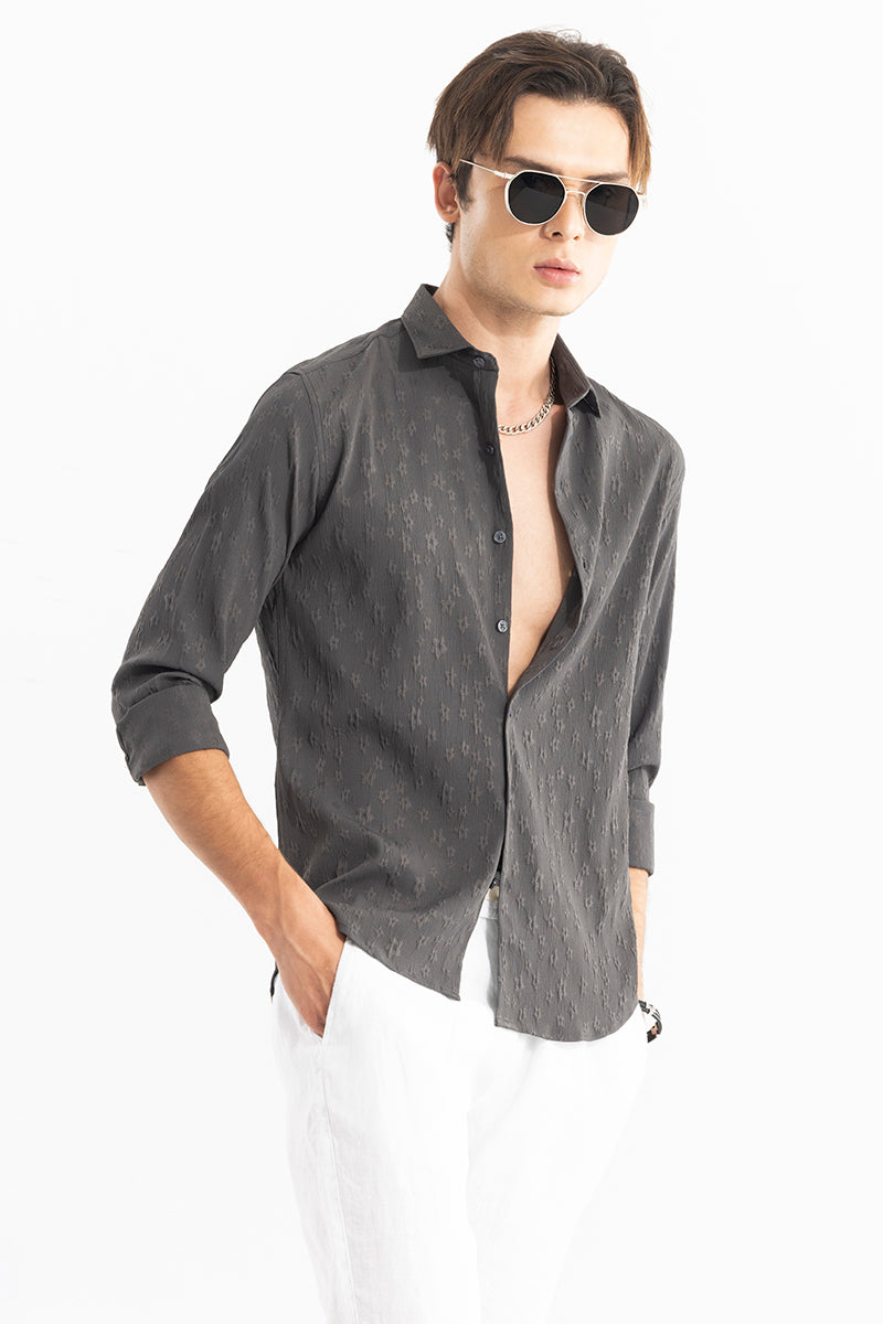 Buy Men's Embossed Self Structure Ash Grey ShirtOnline | SNITCH