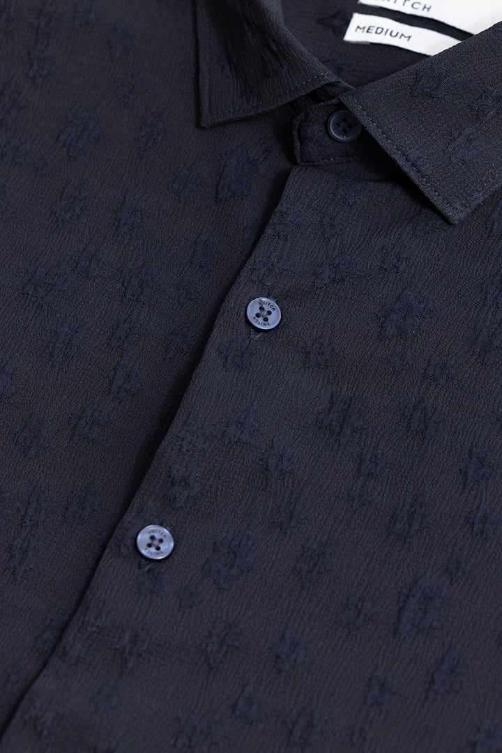 Embossed Self Structure Navy Shirt