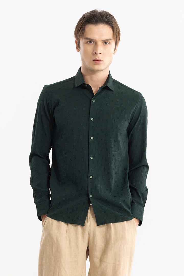 Embossed Self Structure Olive Shirt