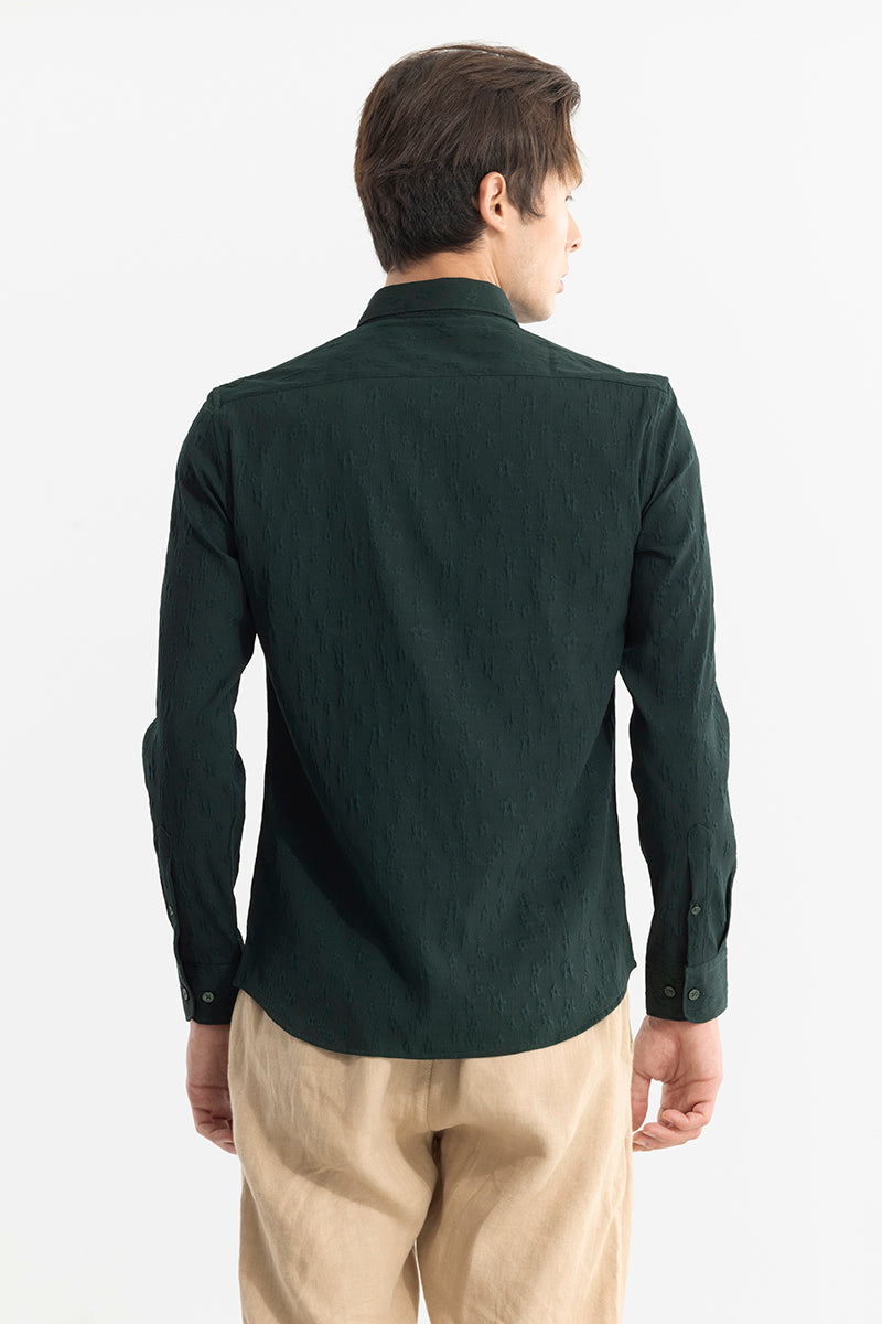 Embossed Self Structure Olive Shirt