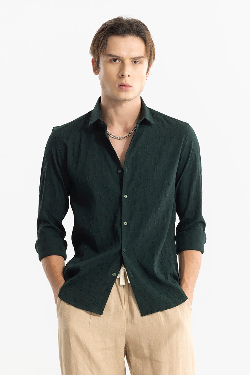 Embossed Self Structure Olive Shirt