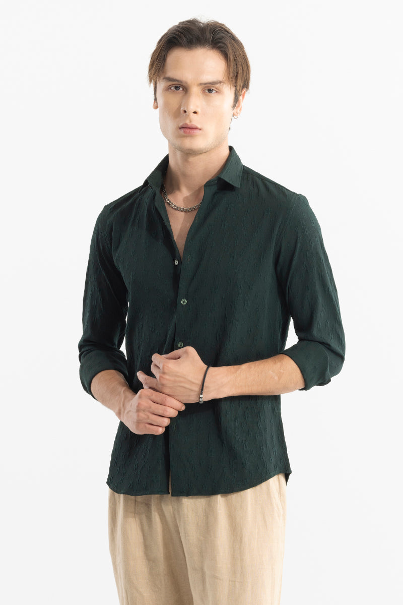 Embossed Self Structure Olive Shirt