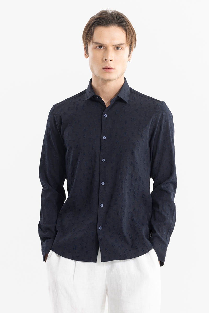 Embossed Self Structure Navy Shirt