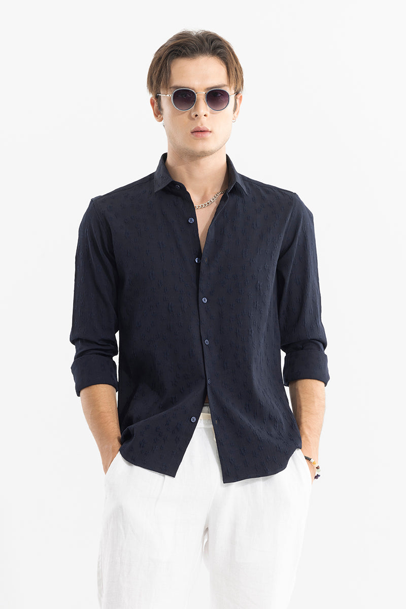 Embossed Self Structure Navy Shirt