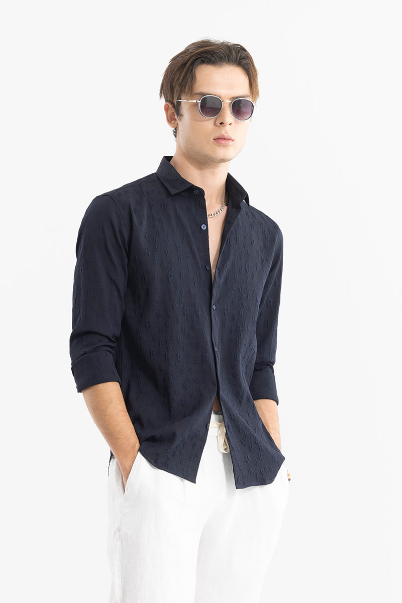 Embossed Self Structure Navy Shirt