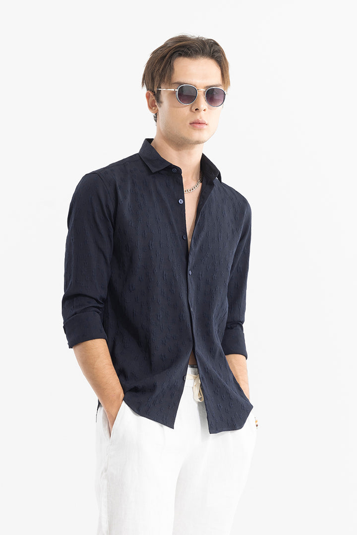 Embossed Self Structure Navy Shirt