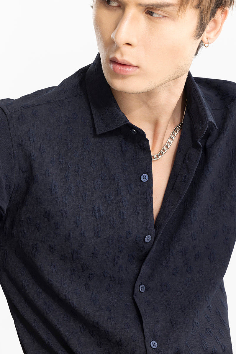 Embossed Self Structure Navy Shirt