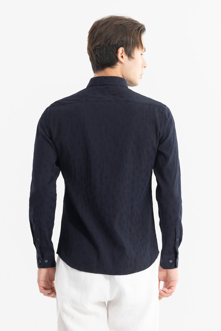 Embossed Self Structure Navy Shirt