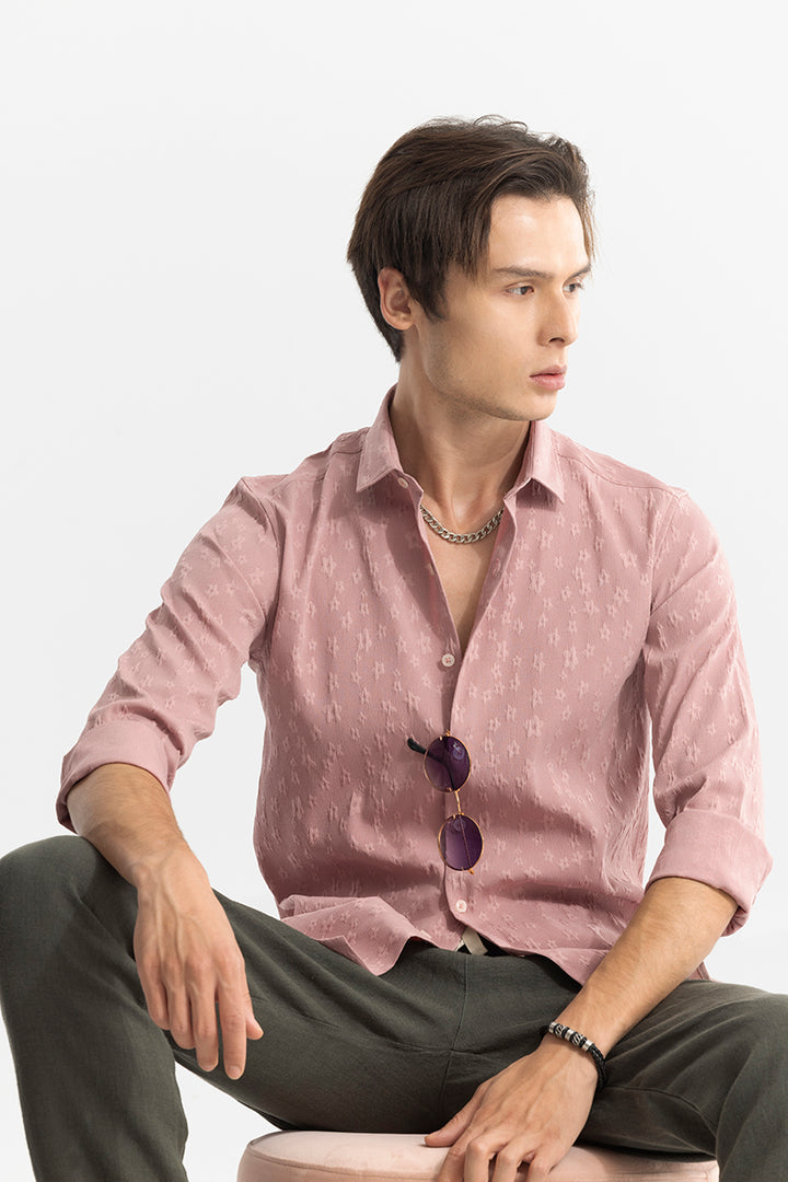 Embossed Self Structure Pink Shirt