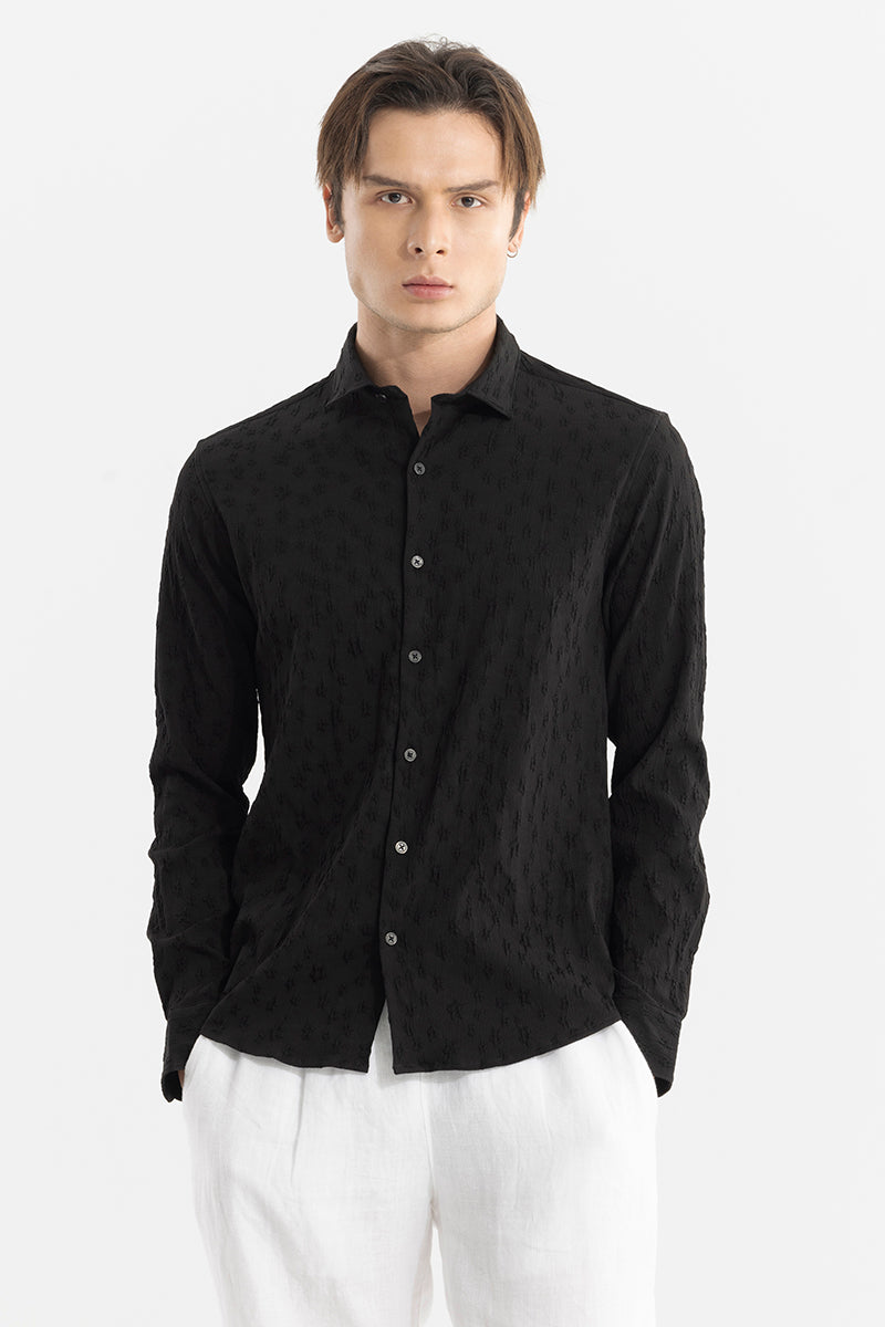 Embossed Self Structure Black Shirt