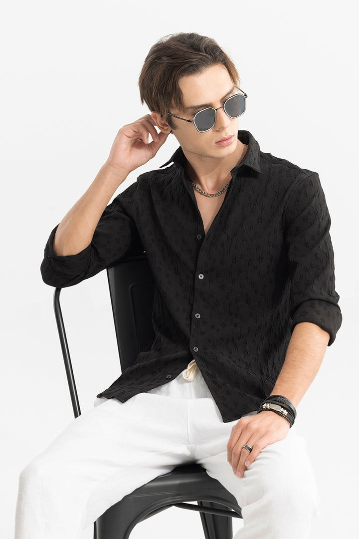 Embossed Self Structure Black Shirt