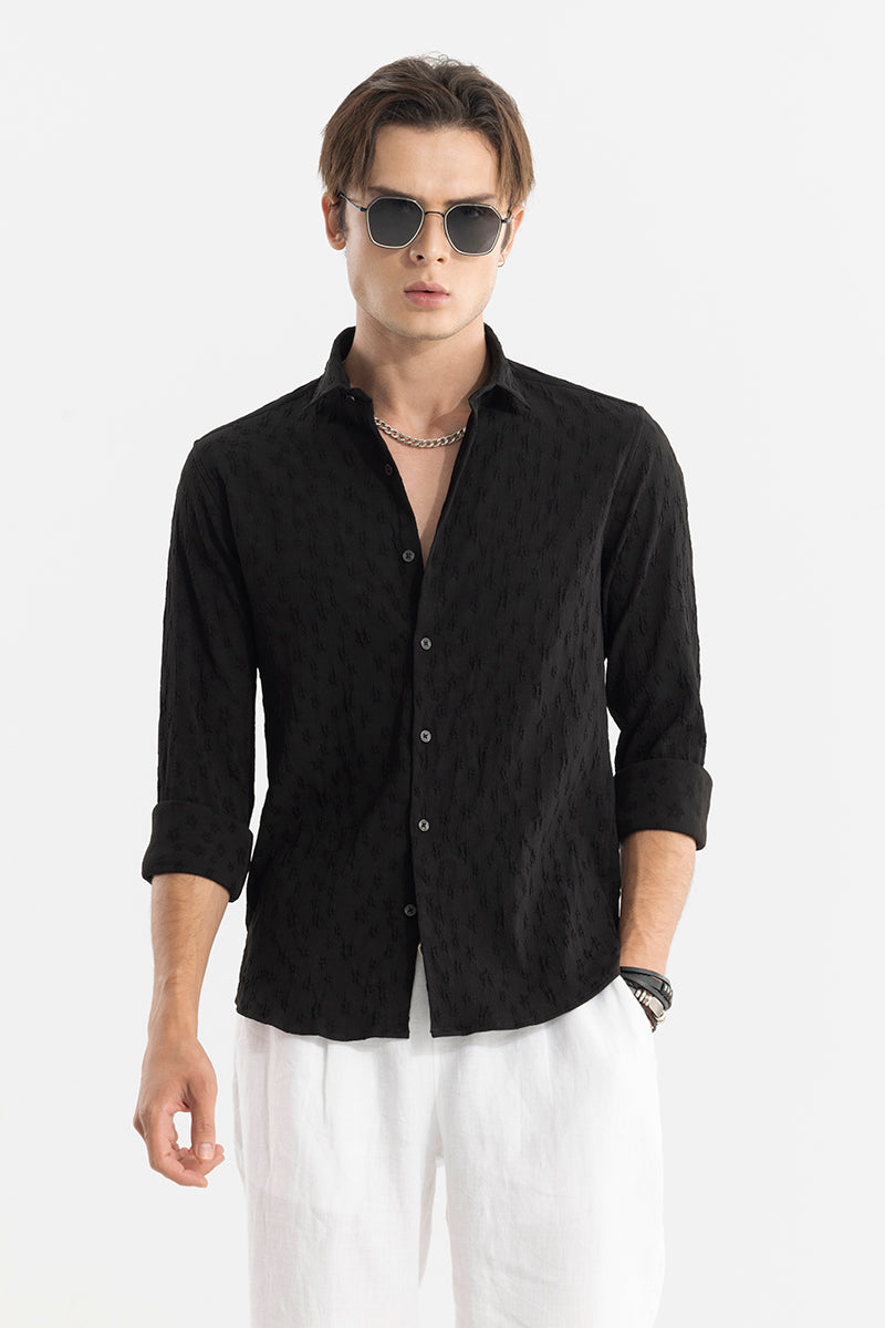 Embossed Self Structure Black Shirt