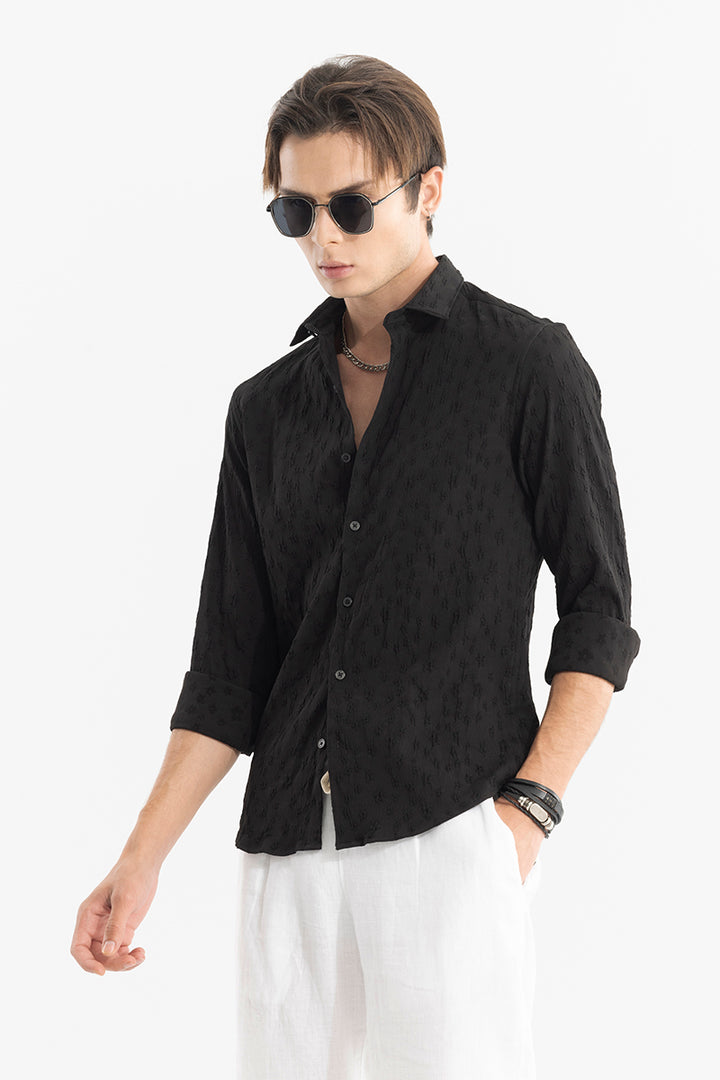 Embossed Self Structure Black Shirt