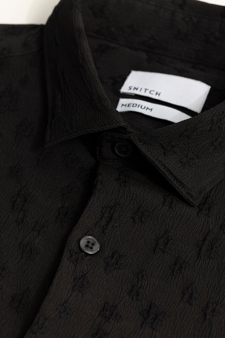 Embossed Self Structure Black Shirt