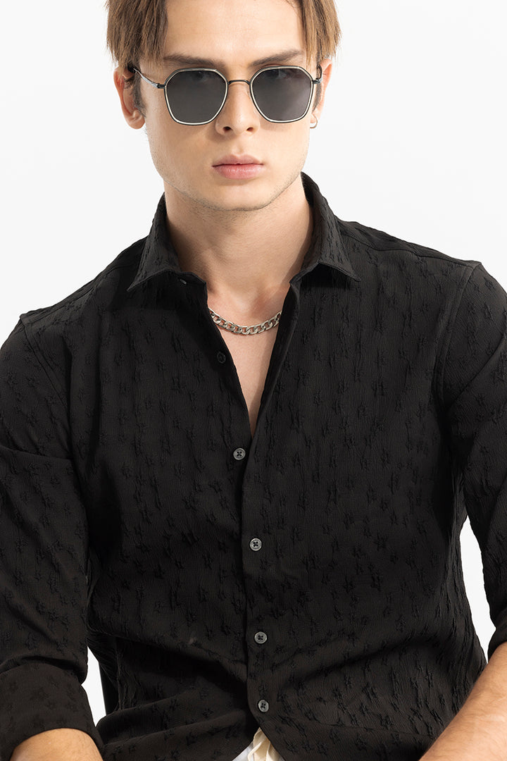 Embossed Self Structure Black Shirt