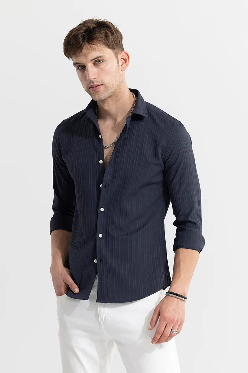 Clasp Striped Navy Shirt