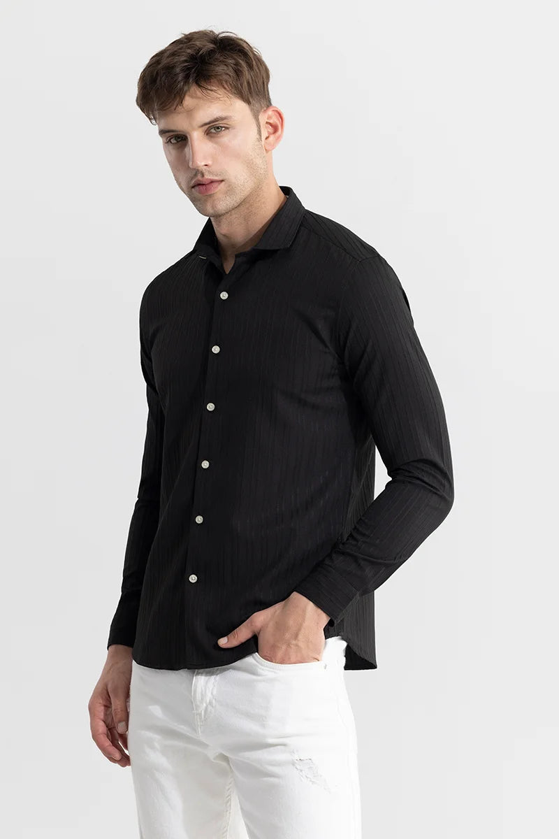 Buy Men's Clasp Striped Black Shirt Online | SNITCH