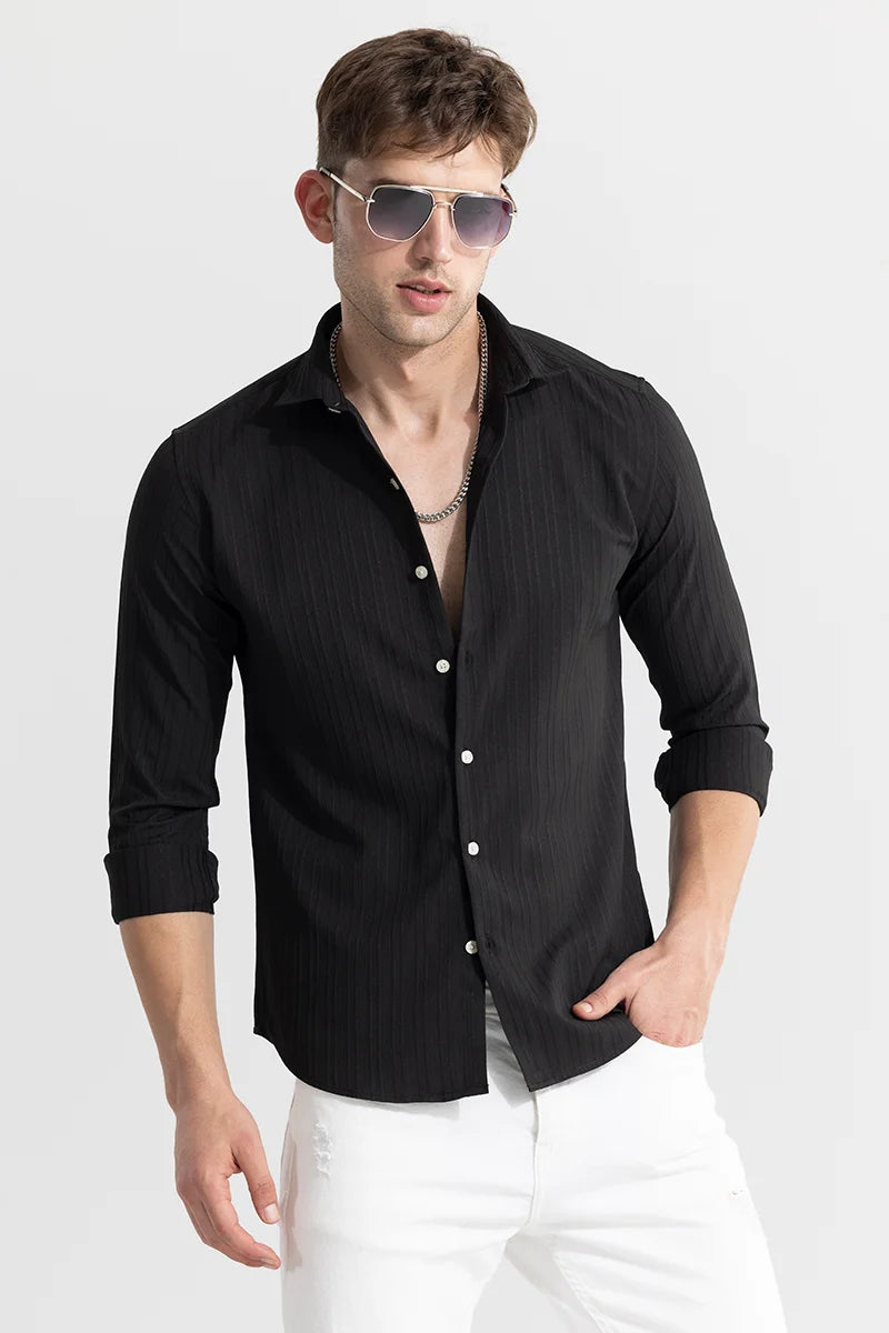 Clasp Striped Black Shirt