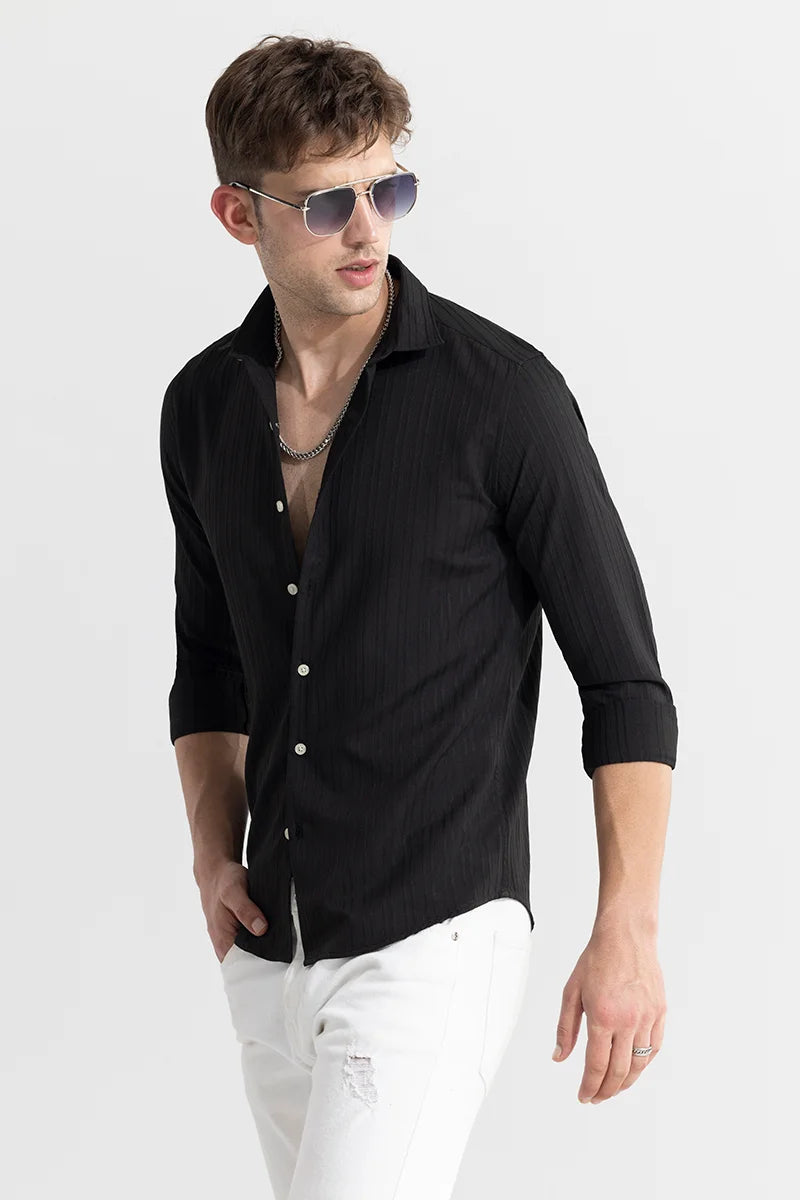 Buy Men's Clasp Striped Black Shirt Online | SNITCH