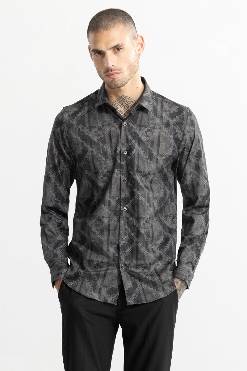 Box Motif Grey Shirt