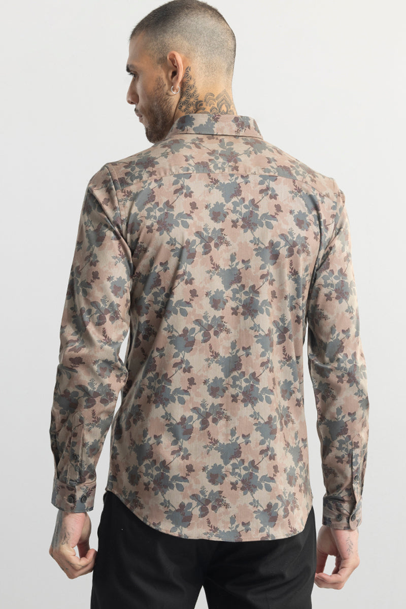 Japanese Floral Print Brown Shirt