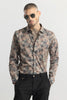 Japanese Floral Print Brown Shirt