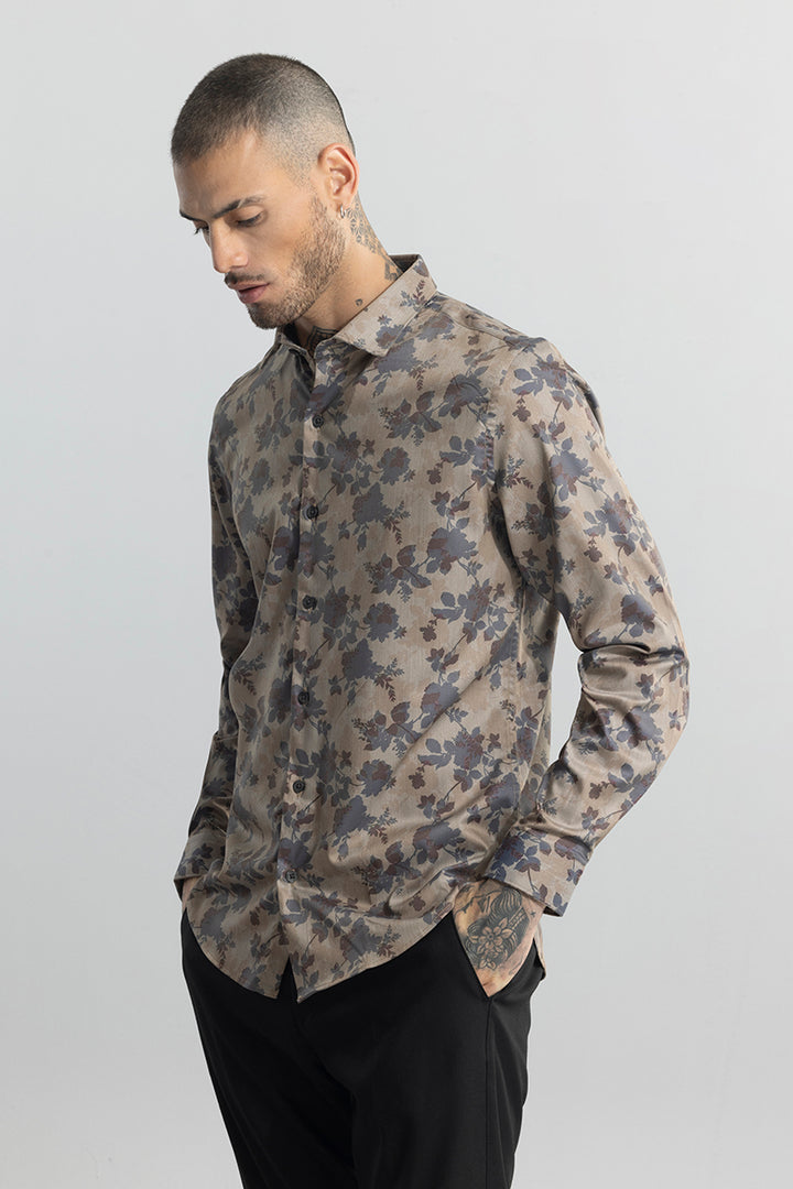 Little Floral Print Brown Shirt