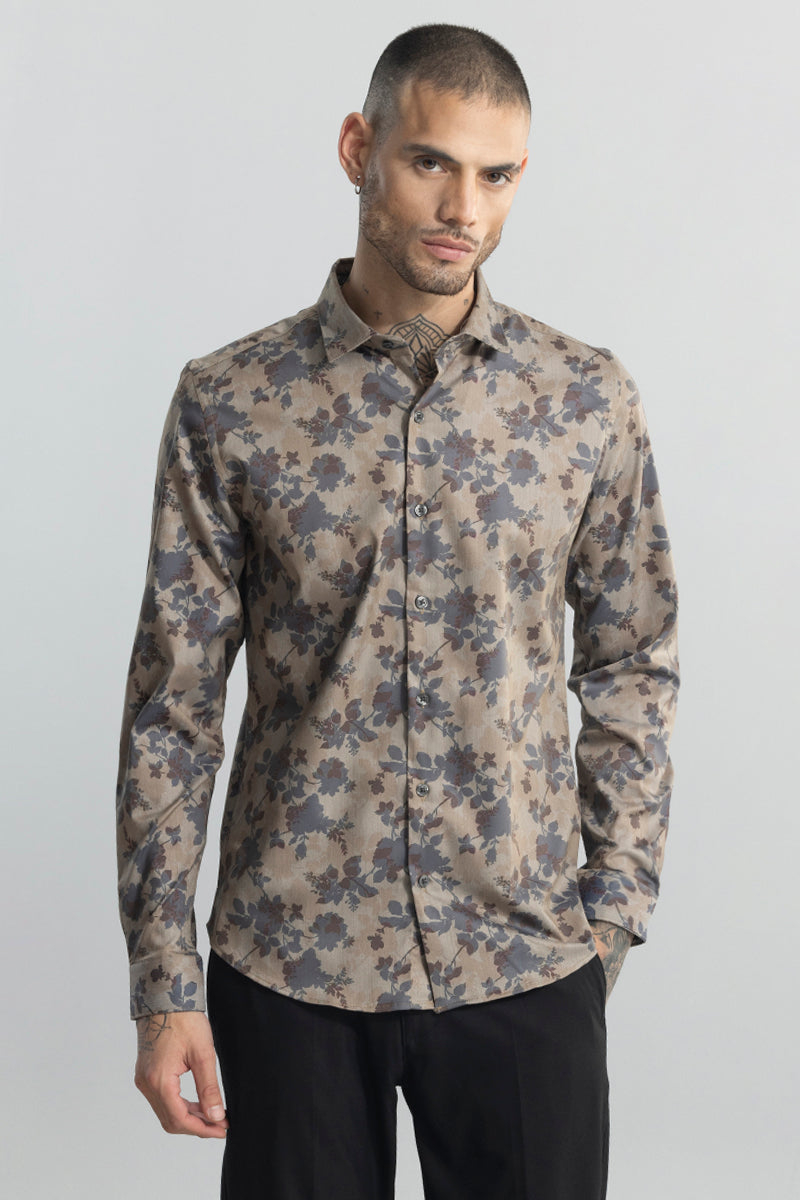 Little Floral Print Brown Shirt