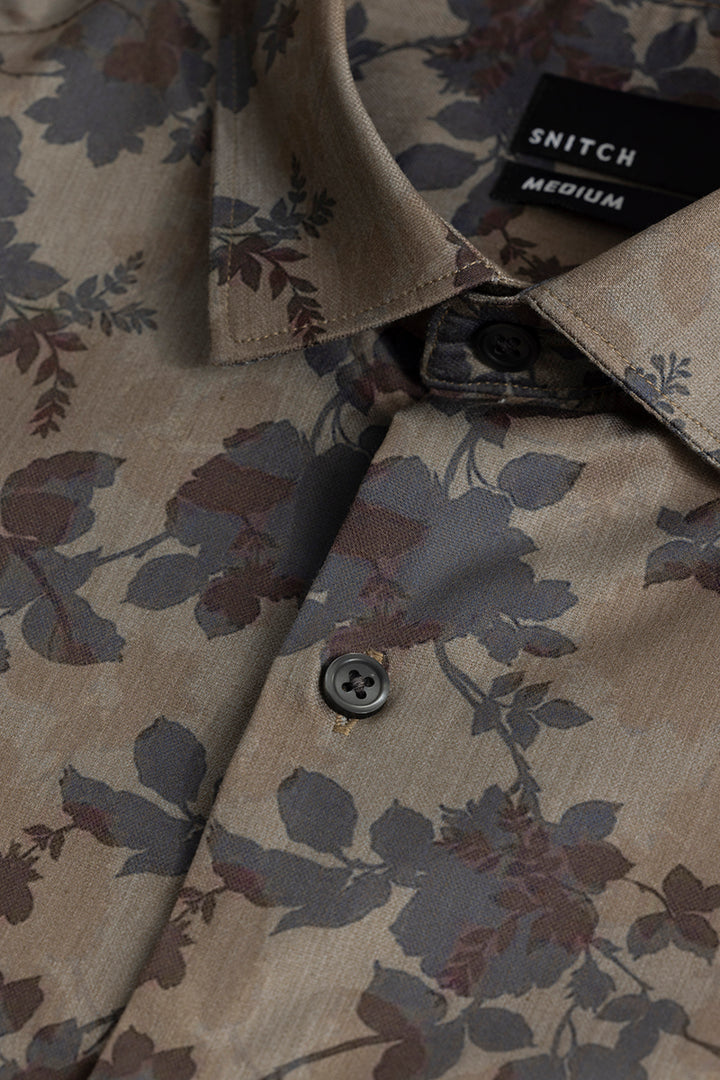 Little Floral Print Brown Shirt