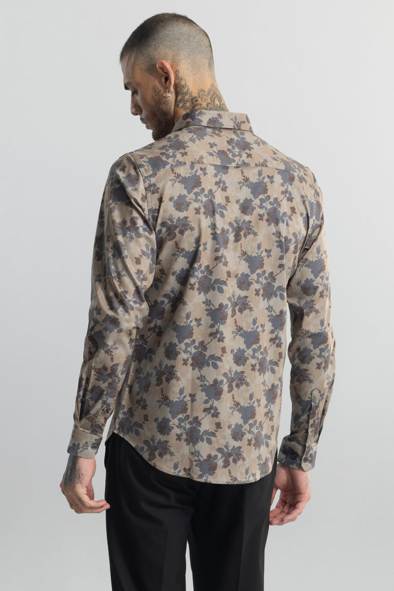 Little Floral Print Brown Shirt