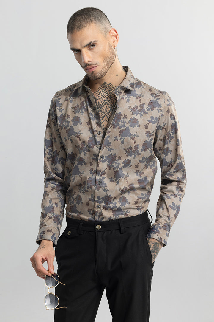 Little Floral Print Brown Shirt