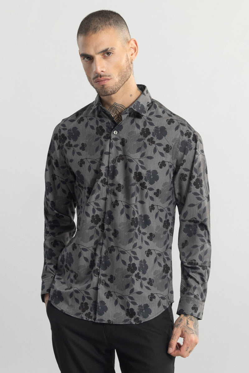 Little Floral Print Dark Grey Shirt