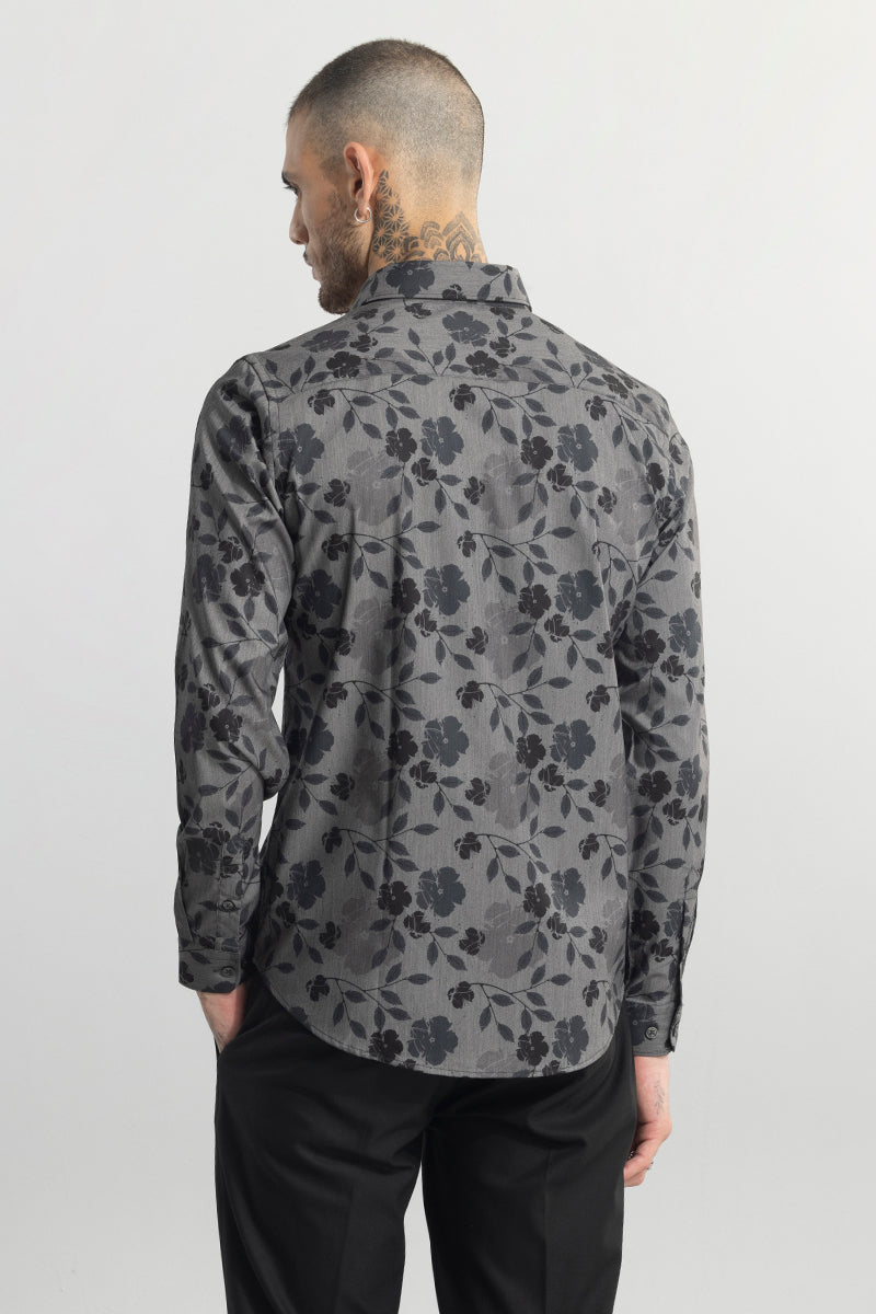 Little Floral Print Dark Grey Shirt