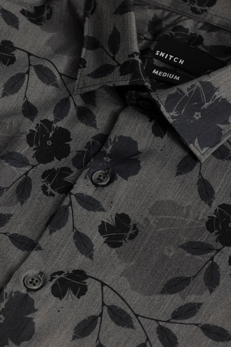 Little Floral Print Dark Grey Shirt