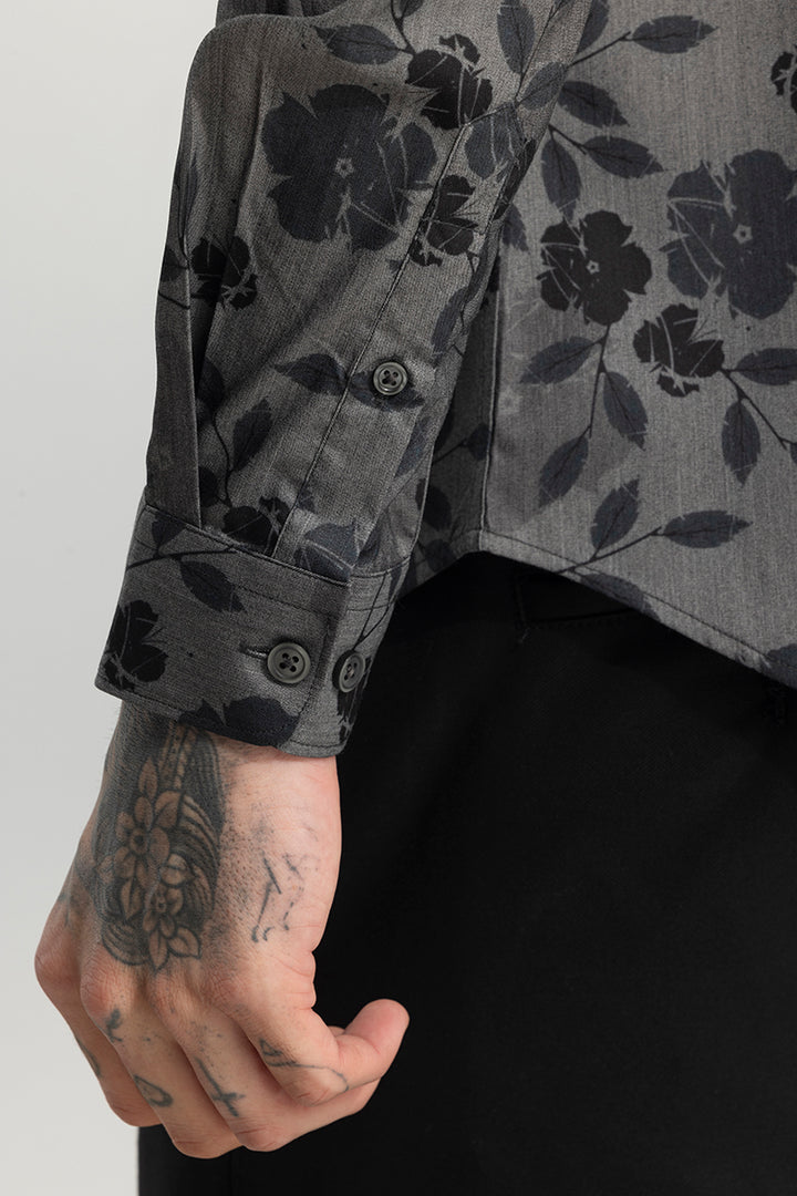 Little Floral Print Dark Grey Shirt