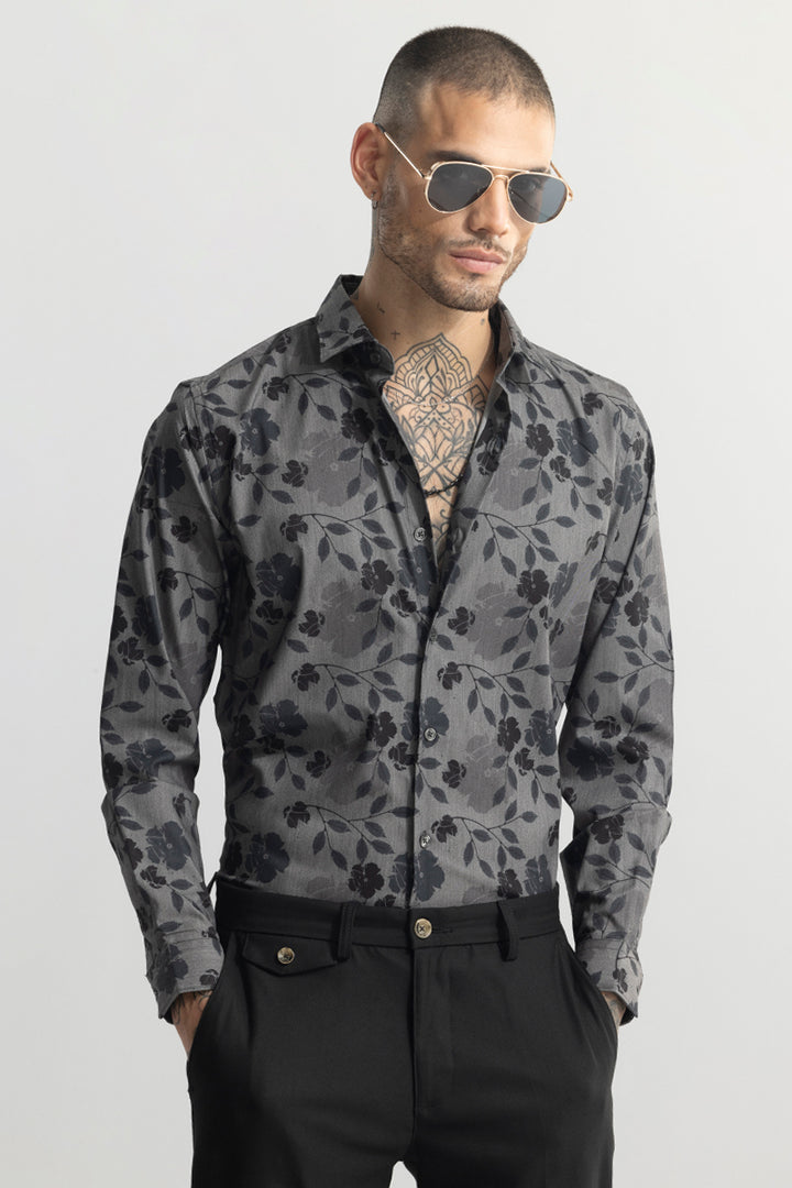 Little Floral Print Dark Grey Shirt