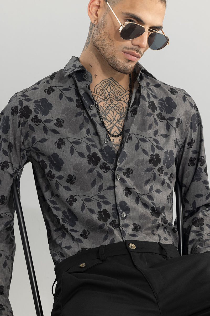 Little Floral Print Dark Grey Shirt