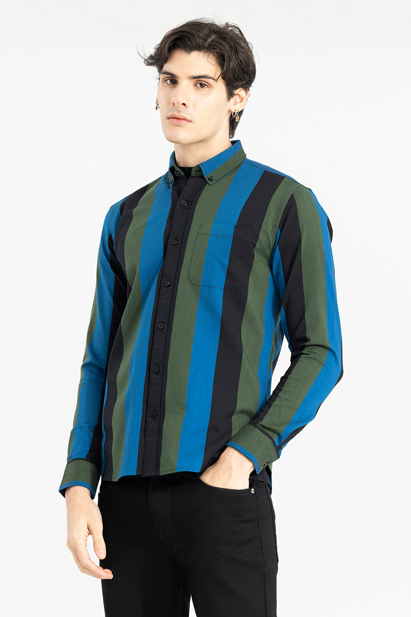 Bold Boundary Stripe Green Shirt