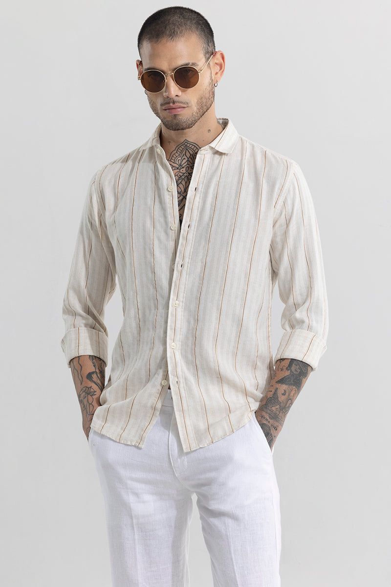 Buy Men's Clasico Stripe Beige Stripe Linen Shirt Online | SNITCH