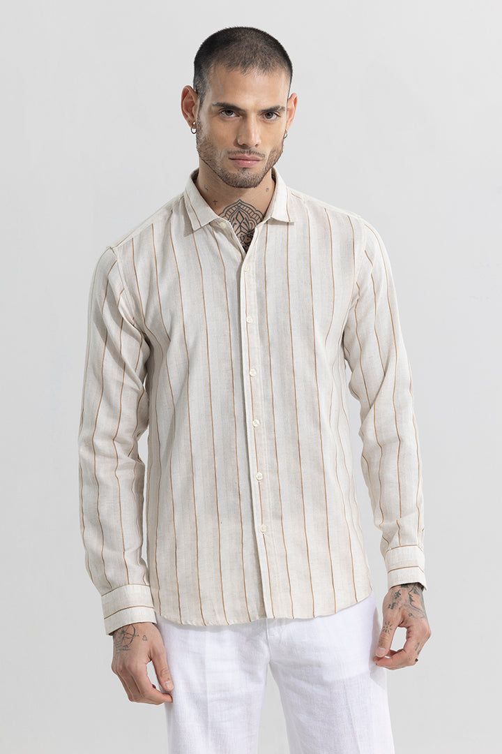 Clasico Dual Stripe Beige Stripe Linen Shirt