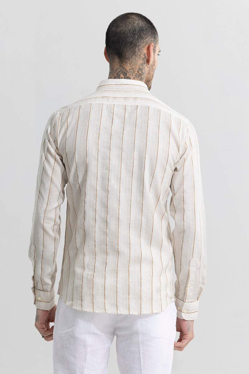 Clasico Dual Stripe Beige Stripe Linen Shirt